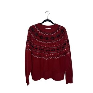 Beach Riot Sweater Womens Small Burgundy Excellent Fair Isle Heart Snowflake